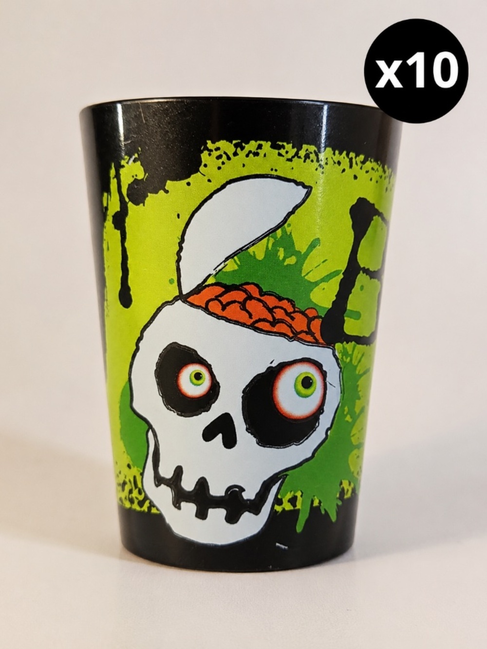 Halloween Zombie Skull Plastic Cups Lot of 10 Green Black Party Supplies